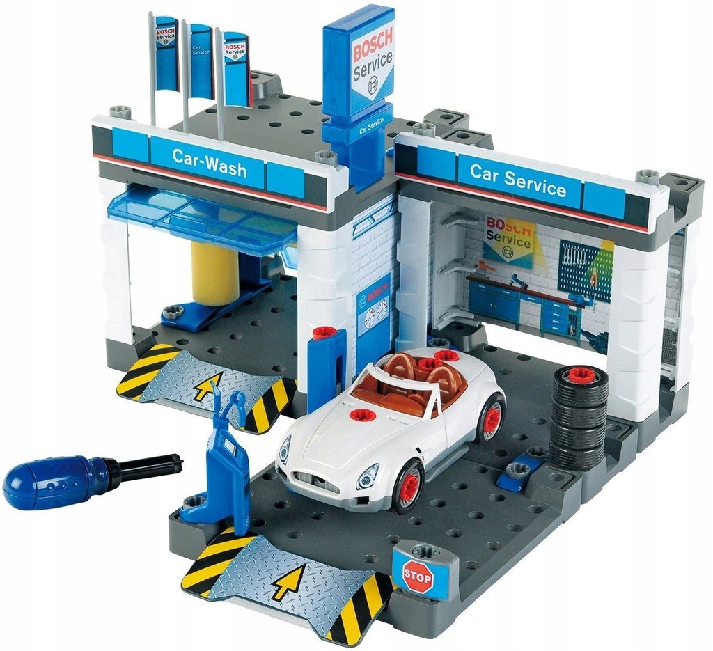 Žaislinė automobilių plovykla ir servisas Bosch su automobiliu