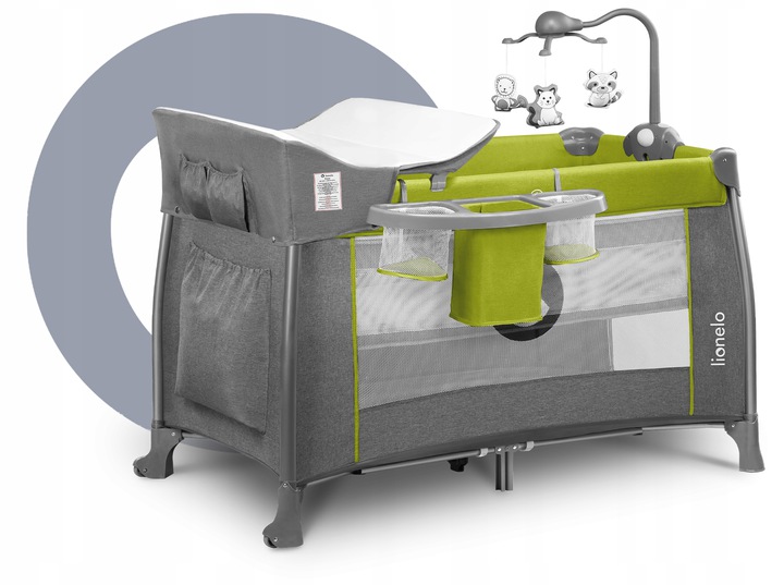 Kelioninė lova – maniežas Lionelo Thomi 2in1 68 x 125 cm Žalia